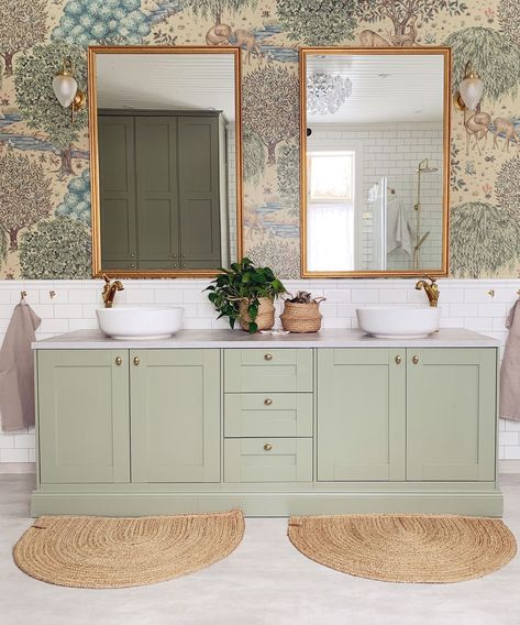 An IKEA METOD cabinet hack has transformed this bathroom | Livingetc Ikea Sink Cabinet, Ikea Hack Bathroom, Ikea Metod Kitchen, Ikea Bathroom Vanity, Ikea Bath, Ikea Sinks, Green Bathroom Vanity, Armoire Ikea, Ikea Vanity