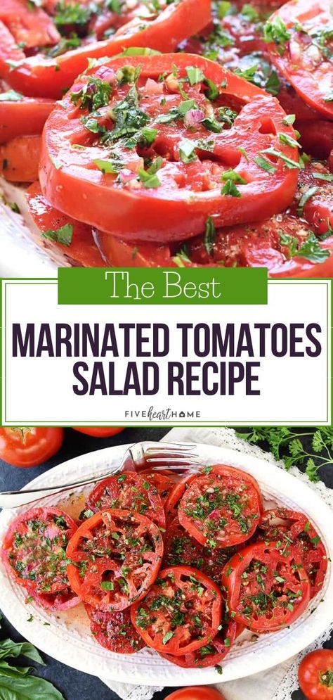 Marinated Tomato Salad, Pastas Salads, Tomatoes Salad, Zesty Salad, Tomato Dishes, Fitness Meals, Mediterranean Meals, Fresh Tomato Recipes, Marinated Tomatoes