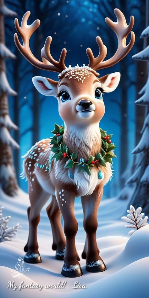 Rudolf Painting, Animated Christmas Pictures, Cute Christmas Backgrounds, Paw Wallpaper, Cute Animal Quotes, Deer Pictures, Christmas Scenery, Merry Christmas Decoration, Cute Christmas Wallpaper