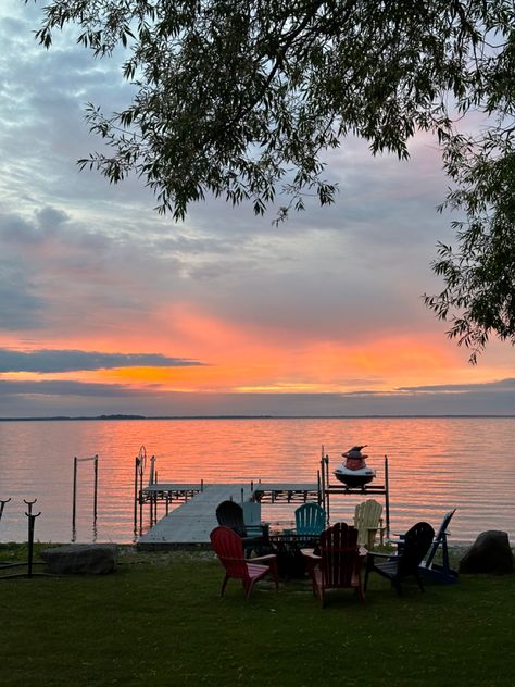 Lakehouse Aesthetic, Lake Simcoe, Sunrise Aesthetic, Aesthetic Sky, Yellow Sky, Jetski, Lake Sunset, Summer Trip, Up North