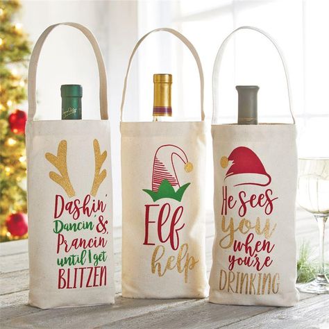 Christmas Wine Bags, Canvas Wine Bag, Homemade Wine, Wine Bags, Wine Bottle Bag, Wine Tote Bag, Wine Tote, Wine Bottle Crafts, Christmas Wine