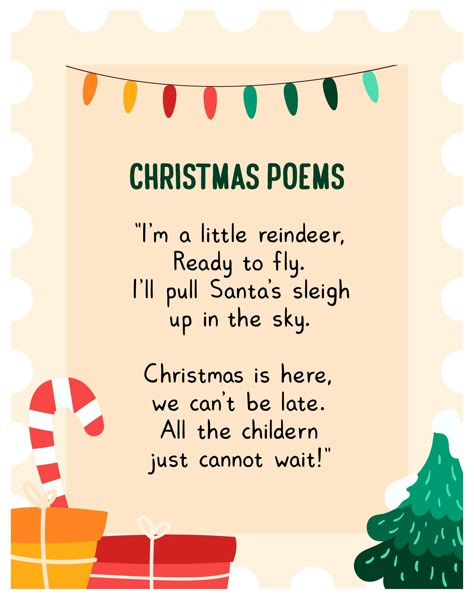 Christmas Poems for Preschoolers Christmas Poems For Kindergarten, Preschool Christmas Poems, December Poems For Kids, Christmas Rhymes For Preschool, Christmas Songs Preschool, Christmas Rhymes For Kids, Christmas Poems For Preschoolers, Christmas Poems For Kids Christian, Poem On Christmas