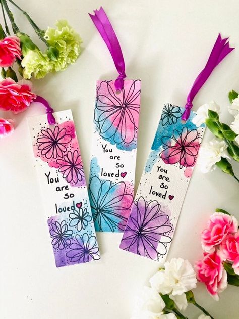 You Are so Loved Hand Painted Watercolor Bookmark - Etsy Canada Handmade Bookmarks Diy Ideas, Book Marks Design, Bookmarks Handmade Watercolor, Bookmark Painting Ideas, Cute Bookmarks Handmade, Watercolor Bookmarks Ideas, Book Mark Ideas, Watercolour Bookmarks, Bookmark Watercolor