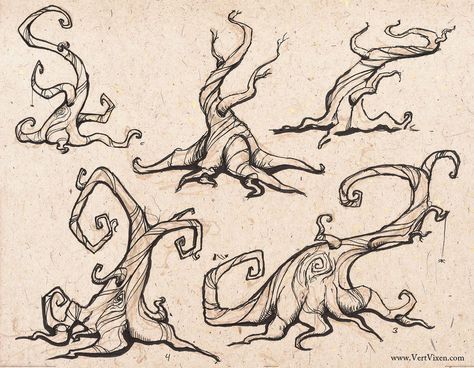 Twisty Trees! by Vert-Vixen on DeviantArt Twisty Tree, Toile Pattern, Person Drawing, Art 2024, Tree Drawing, Tree Tattoo, Animation Background, Quick Sketch, Little Red Riding Hood