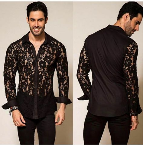 Embroidery Shirt Men, Ballroom Dance Outfits, F Men, Ties Mens Fashion, Mesh Fashion, Black Men Fashion Swag, King Fashion, Casual Long Sleeve Shirts, Popular Mens Fashion