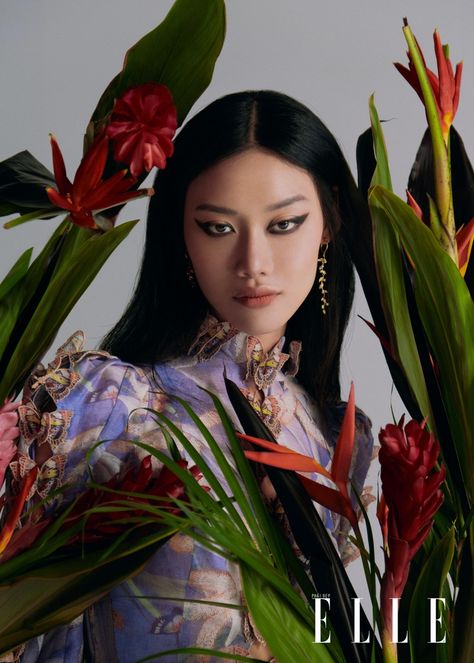 Jessie Li ELLE Vietnam Randy Tran Fashion Editorial | Fashion Gone Rogue China Vogue Editorial, Flower Editorial Fashion, Floral Editorial Fashion, Asian Fashion Photography, Editorial Fashion Styling, Flowers Fashion Editorial, Fashion Editorial Aesthetic, Editorial Self Portrait, Posing With Plants