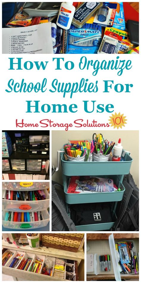 How to organize school supplies in your home for use by your kids when doing school projects and homework {on Home Storage Solutions 101} Organize School Supplies, Organize School, Homework Organization, Homework Station, College School Supplies, School Supplies Organization, Theme Harry Potter, School Supplies List, Home Storage Solutions