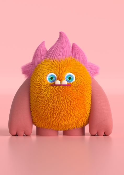 Cute Monster Character Design, Fluffy Illustration, Monster Illustration Cute, Monster Character Design, Fluffy Monster, Cute Monster Illustration, Monster Drawings, 3d Monster, Big Monster