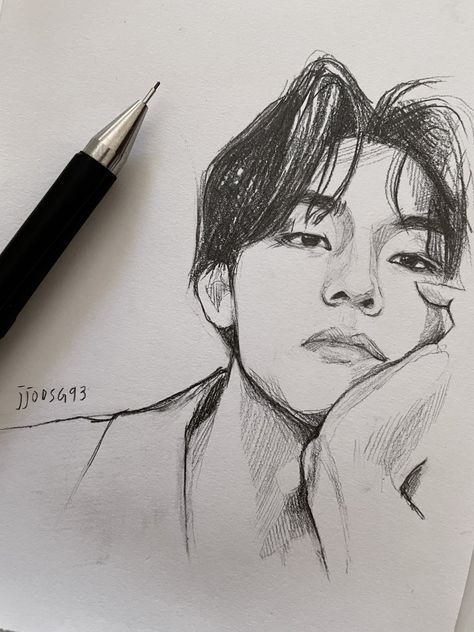 Bts Sketch, Taehyung's Art, Pencil Drawing Images, Pencil Sketch Images, Indie Drawings, Fanart Bts, Bts Art, Easy Drawings Sketches, Kpop Drawings