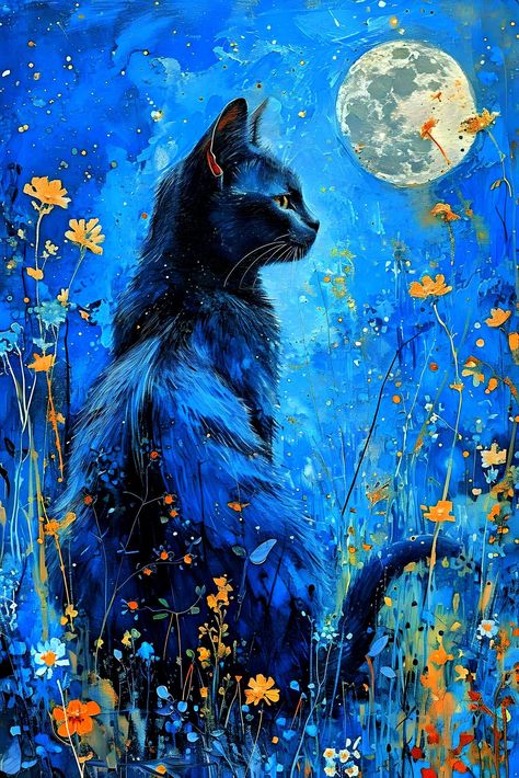 Cat Soul Art, Cat Art Painting Acrylic, Cat Moon Painting, Cat Painting Tutorial Step By Step, Aesthetic Acrylic Painting Ideas, Calico Cat Painting, Cat Painting Acrylic, Abstract Animal Painting, Cats Drawings