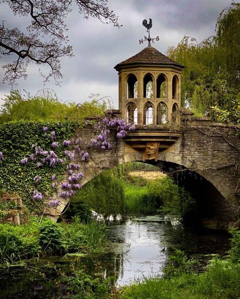 Bridge Landscape, Bridge Aesthetic, Castle Aesthetic Garden, Castle Gardens Aesthetic, English Estate Gardens, Overgrown Castle, Medieval Bridge Concept Art, English Landscape Garden, Fairy Bridge Scotland