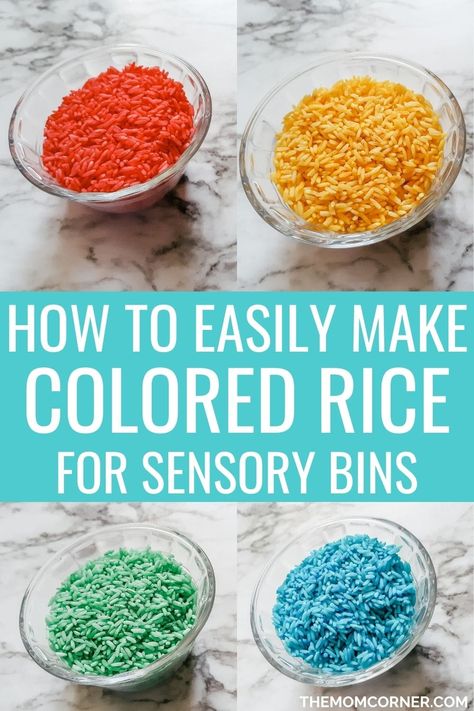 How To Make Colored Rice For Sensory Bin, Pete The Cat Sensory Bin, Rice Sensory Bin, Science Table, Fall Crafts For Toddlers, Toddler Sensory Bins, Sensory Kits, Color Rice, Sensory Tubs