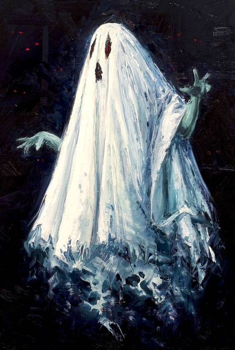 Bed Sheet Ghost, Horror Vintage, Ghost Drawing, Sheet Ghost, Halloween Artwork, Supernatural Beings, Halloween Painting, Arte Obscura, Wild Hunt