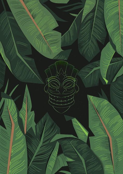 Tropical Goth Aesthetic, Tiki Clipart, Tiki Aesthetic, Tiki Wallpaper, Tiki Artwork, Tropical Goth, Mai Kai, Bathroom Mural, Beer Packaging Design