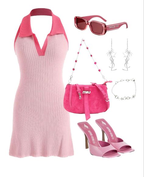 Barbie Type Outfit, Raquelle Barbie Aesthetic Outfits, 80s Pink Outfit, Pink Polyvore Outfits, Pink Barbie Aesthetic Outfits, Pink Outfit Board, Barbie Inspired Outfits Pink, Barbie Style Outfits, Barbie Clothes Outfits