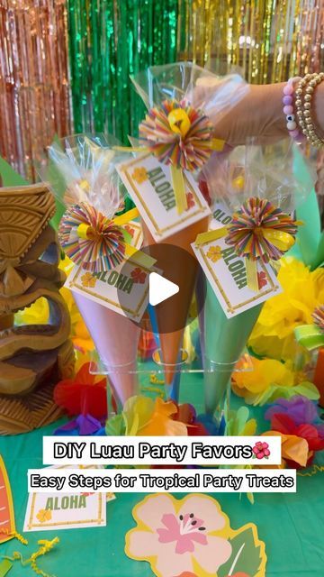 Felicia Pettit | CREATING PARTIES & GIFTS on Instagram: "DIY Luau Party Favors 🌺  Perfect for your next tropical bash! Easy, festive, and fun to make.   �🌺comment “party favor” for printable & links   Make Everyday a Celebration 🎉   #PartyIdeas #LuauParty #DIYPartyFavors #GiftIdeas #CraftingFun #party #partysupplies #lolstar #diy #diypartyideas #amazon" Diy Luau Party, Diy Luau, Hawaii Birthday Party, Luau Party Favors, Hawaiian Party Theme, Hawaiian Luau Party, Diy Party Favors, Tropical Party, Hawaiian Luau