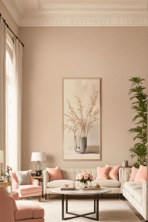 30 Inspirational Pastel Living Room Ideas – The Crafty Hacks Light Pink Living Room Ideas, Light Peach Wall Color Living Room, Living Room Bright And Airy, Soft Pastel Interior Design, Interior Pastel Colors, Pastel Living Room Aesthetic, Living Room Paint Ideas Color Schemes, Pink And Beige Living Room, Light Peach Wall Color