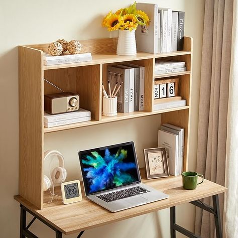 Amazon.com: Nromant Desktop Bookshelf, Wooden Desk Storage Hutch with 6 Shelves for Computer Desk, 3-Tier Desktop Display Organizer Rack for Office Home (Natural) : Office Products Dorm Desk Organization, Amazon Desk, Tabletop Bookshelf, Natural Office, Storage Hutch, Supply Organization, Dorm Desk, Desktop Bookshelf, Study Desk Decor