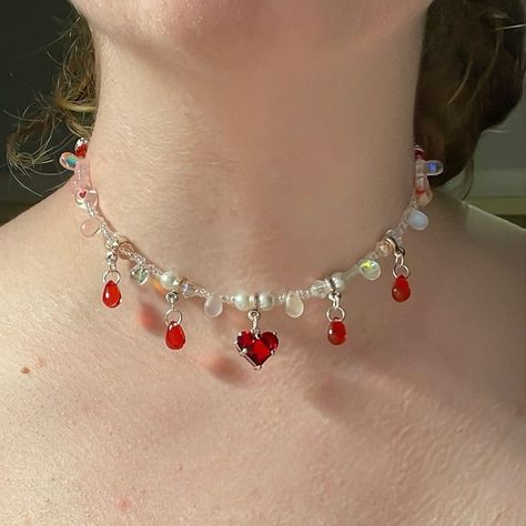 Jellyfish Princess, Prom Necklace, Diy Choker, Red Choker, Prom Necklaces, Diy Gift Set, Bead Choker, Red Aesthetic, Fairy Core