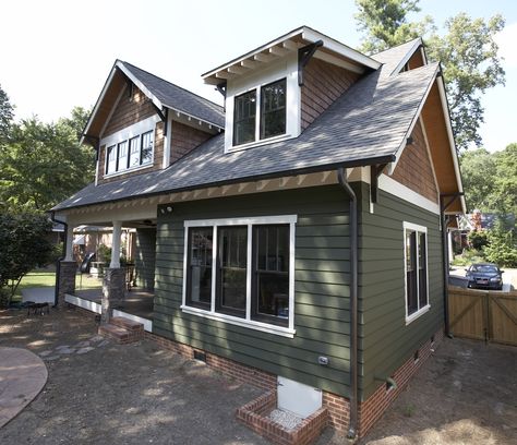 Craftsman style home with James Hardie Artisan siding in Mountain Sage Green Siding, Exterior House Siding, Lake Houses Exterior, Hardie Siding, James Hardie, Exterior House Color, Craftsman Exterior, Cabin Exterior, Cottage Exterior