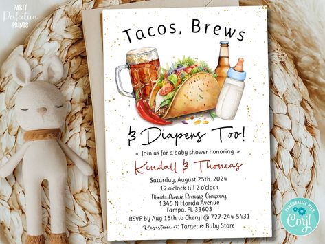 Editable Tacos Brews & Diapers Baby Shower Invitation. Brewery Summer Coed Gender Neutral Baby Shower Cards. Instant Download. TBD1011BS by partyperfectionprint on Etsy Summer Boy Baby Shower Ideas, Co Ed Baby Shower Themes, Coed Baby Shower Ideas, Baby Boy Shower Themes, Unique Gender Reveal Ideas, Boy Shower Themes, Unique Baby Shower Themes, Ivf Baby, Party Starters