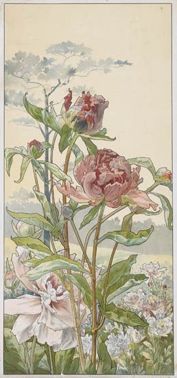 livemont? Pink Flowers, Art Nouveau, Flowers, Green, Pink, White, Art