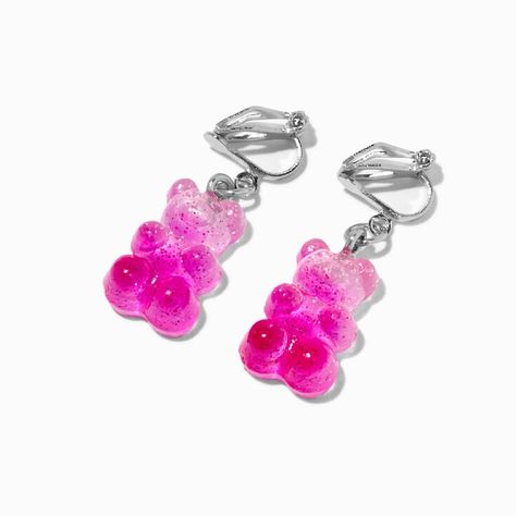 Pink Ombre Glitter Gummy Bears® 0.75" Clip-On Drop Earrings Glittery Jewelry, Ombré Glitter, Claires Earrings, Emo Accessories, Claire's Accessories, Pink Stud Earrings, Ombre Glitter, Ombre Pink, Pink Studs