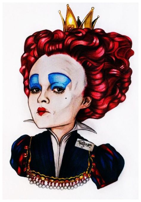 Drawing Sketches Ideas, Red Queen Alice In Wonderland, Alice In Wonderland Drawing, Queen Alice In Wonderland, Wonderland Drawing, Drawing Scribble, Tim Burton Tattoo, Queen Of Hearts Alice, Queen Alice