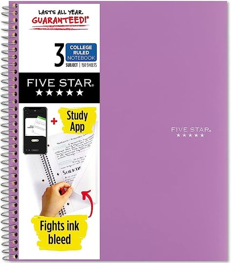 Five Star Notebook, Notebook Study, College Ruled Paper, Purple Cover, Pretty School Supplies, Ink Bleed, Review Notebook, School Bag Essentials, College School Supplies