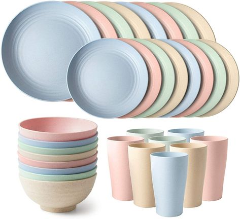 Amazon.com: Teivio 32-Piece Kitchen Wheat Straw Dinnerware Set, Dinner Plates, Dessert Plate, Cereal Bowls, Cups, Unbreakable Plastic Outdoor Camping Dishes (Service for 8 (32pcs), Multicolor) : Home & Kitchen Camping Dishes, Plastic Dinnerware Sets, Plastic Dinnerware, Unique Clocks, Kitchen Dinnerware, Wheat Straw, Plated Desserts, Cereal Bowls, Dessert Plate