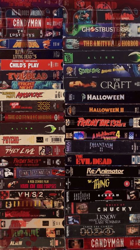 #horrormovies #vhs #terror #horror Vintage Horror Movie Wallpaper, Horror Movie Vhs Covers, Horror Movie Moodboard, Horror Vhs Aesthetic, Horror Collage Wallpaper, Old Horror Movie Aesthetic, Retro Horror Wallpaper, 80s Horror Movie Aesthetic, Horror Movie Background