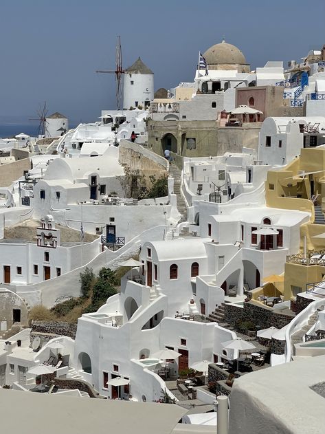 Santorini, Greece, houses, mountain, white, yellow, blue, city, town Houses Mountain, Greece Houses, Greek Homes, Greek Buildings, Greece House, Greece Architecture, Greek Town, Puff The Magic Dragon, Magic Dragon