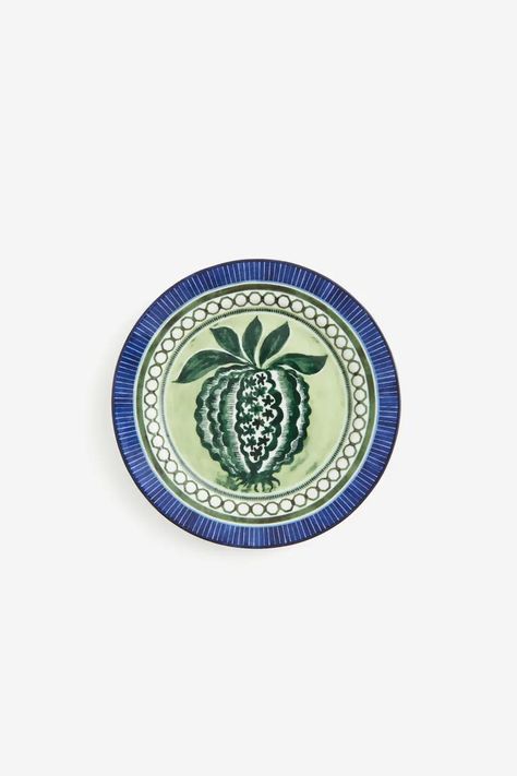 Porcelain mid plate - Dark blue/Green - Home All | H&M 2 Dining Rug, Baby Gift Guide, Beauty Gift Card, Bathroom Outdoor, Baby Trend, Linen Storage, Porcelain Plate, Cardigan Sweater Dress, Cardigan Sweater Jacket