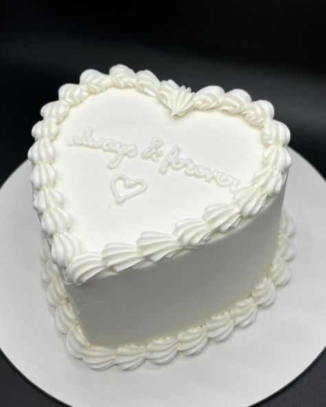 🤍always & forever🤍 #cake #heartcake #miniheartcake #cakedecorating #baker #baketok #whitecake #aestheticcake #buttercream #buttercreamcake #cake #cakedecorating #cakedesign #wilton #wiltoncake #dallastx #dallascakes #buttercreamdecorating #buttercreamdesign White Cake With Hearts, White Love Heart Cake, White Heart Shaped Cake, White And Gold Heart Shaped Cake, Pinterest Heart Cake, Bachelorette Cake, Buttercream Designs, Buttercream Decorating, Heart Shaped Cakes