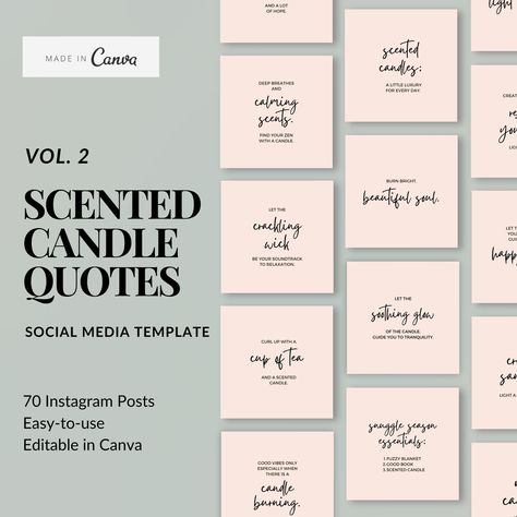 70 More Captivating Instagram Quotes for Candle Lovers (Vol. 2) Looking to make your Instagram feed even more inviting and irresistible? We've got you covered with our brand-new collection of 70 scented candle quotes, designed specifically for candle makers, home fragrance enthusiasts, and social media lovers. Our Vol. 2 templates build on the success of our popular Vol. 1, offering a fresh batch of inspiring, heartwarming, and shareable quotes that perfectly complement your beautiful candle cre Candle Quotes Inspiration Beautiful, Candle Instagram Feed, Inspirational Candles, Candle Instagram, Comforting Quotes, Citations Instagram, Resolution Quotes, Cohesive Instagram Feed, Candle Images