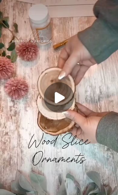 Barefoot&FreckledLLC on Instagram: "DIY Wood Slice Ornaments" Sealing Wood Slices, How To Make Wood Slice Ornaments, Craft Ideas For Wood Slices, Diy Wood Ornaments Kids, Wood Decoupage Ideas, Christmas Decoupage Ideas On Wood, Wood Slice Ornament Ideas Diy Crafts, Small Wood Slices Ideas, Christmas Wood Slice Ornaments Diy