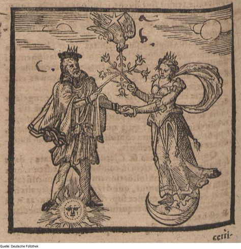 Theosophical representation for alchemy. Theosophie & Alchemie. Grataroli, Guglielmo & Morienus (1610) at the Deutsche Fotothek, US Public Domain. Heavy Metal Artwork, Spiritual Alchemy, Anima And Animus, Jungian Archetypes, Ceremonial Magick, Mysterious Creatures, Medieval Artwork, Alchemy Art, Esoteric Art