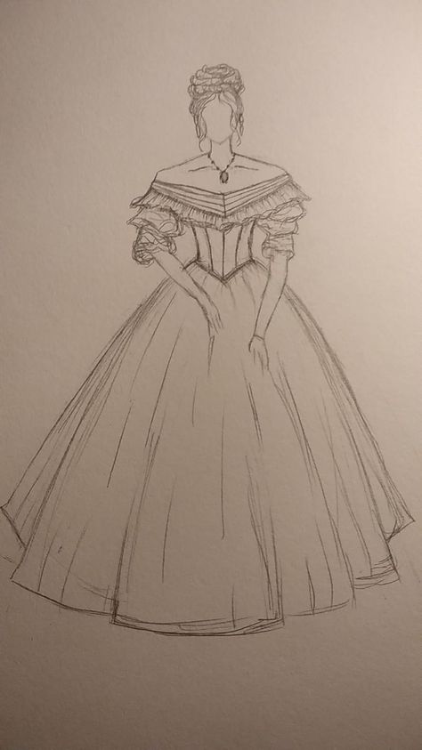 I wanted to recreate this design from a dress in @Etsy store How To Draw A Puffy Dress, How To Draw Tutu Skirt, 1800s Dresses Drawing, Princess Drawing Aesthetic, Old Fashion Dresses Drawing, Old Money Aesthetic Drawing, How To Draw Victorian Dresses, Ball Gown Drawing Reference, Dresses To Draw Sketches