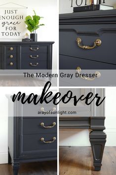 Dark Grey Dresser Makeover, Gray Dresser Makeover, Refinished Dresser Diy, Mcm Dresser, Refinished Dresser, Dresser Diy, Grey Dresser, Diy Dresser Makeover, Dresser Ideas