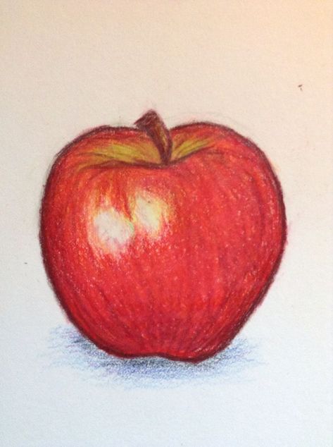 Apple Pastel Drawing, Apple Drawing Colored Pencil, Apple Oil Pastel Drawing, Crayon Fruit Drawing, Pencil Crayons Drawing, Easy Coloured Drawings, Things To Draw Coloured Pencil, Fruit Drawing Pencil Sketches Easy, Drawing Ideas Colorful Pencil