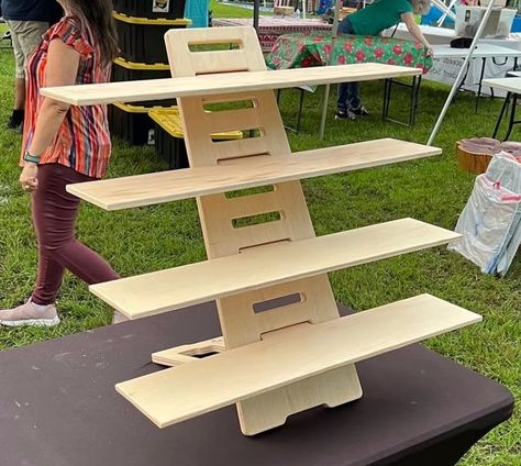 (2) Free CNC Art Files & CNC Talk | does anyone know where i could find a file like this | Facebook Tent Displays Show Booth, Portable Displays For Craft Shows, Tier Display Stand, Craft Show Table, Craft Booth Design, Free Standing Display, Collapsible Shelves, Craft Fair Booth Display, Shelf Units