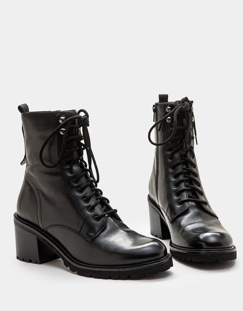 Irresistible Boot Feminine Boots, Heel Styles, Boot Laces, Dressy Boots, Black Lace Up Boots, Black Combat Boots, Leather Heeled Boots, Bike Shoes, Combat Boot