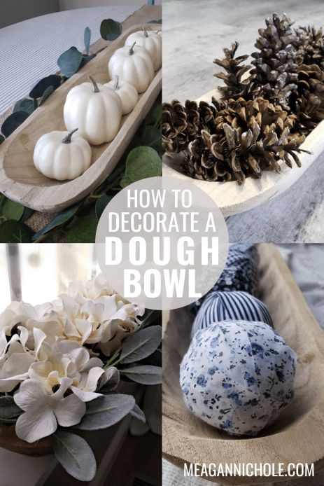 Wooden Dough Bowl Fall Decor, Dough Bowl Decor Ideas, Decorate A Dough Bowl, Diy Bowl Fillers, Wooden Bowls Decor, Decorate Bread, Dough Bowl Centerpiece, Decorative Bowl Filler, Wooden Home Decor