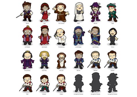 https://flic.kr/p/6Mm3vJ | Romeo & Juliet cartoon character sheet | Full set of Romeo & Juliet character designs Romeo And Juliet Drawing, Friar Lawrence, Romeo And Juliet Characters, Nurse Drawing, Christmas Carol Charles Dickens, Drawing Cartoon Characters, Drawing Clipart, Character Profile, Reading Workshop