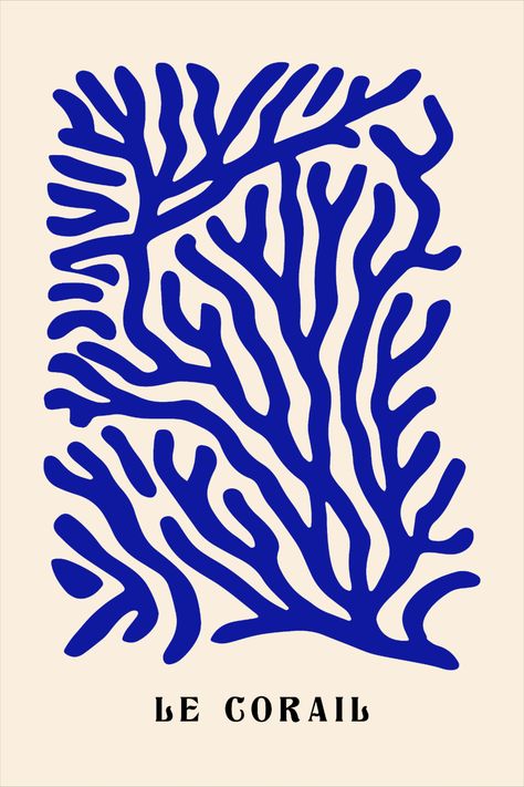 Floral Posters, Coral Poster, Plakat Design Inspiration, Aesthetic Poster, Soyut Sanat Tabloları, Plakat Design, Poster Store, Blue Poster, Blue Coral