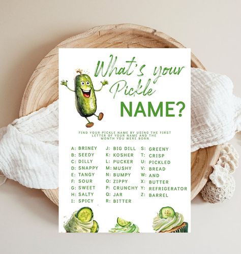 What's Your Pickle Name Game Template It's a Big Dill Birthday Party Game Pickle Game EDITABLE INSTANT DOWNLOAD Printable Game Template Bd - Etsy Last Pickle She'll Ever Tickle, Big Dill Birthday, Pickle Party Decorations, Pickle Party Ideas, Pickle Bachelorette Party, Pickle Party Theme, Pickle Themed Birthday Party, Pickle Birthday Party, Pickle Picture