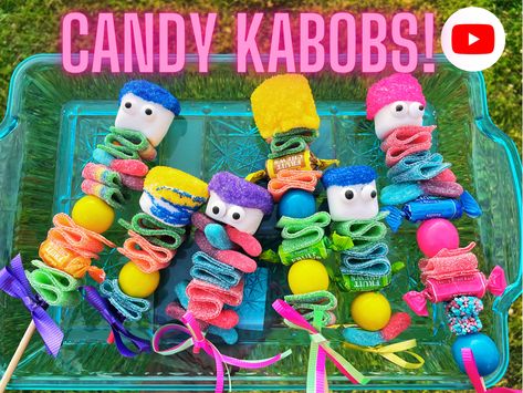 Diy Candy Kabobs Tutorials, Candy Skewers Kabobs, How To Make Candy Kabobs, Candy Kabobs Diy Ideas, Dessert Kabobs, Football Candy, Gummy Candy Kabobs, Sweet Business, Candy Business