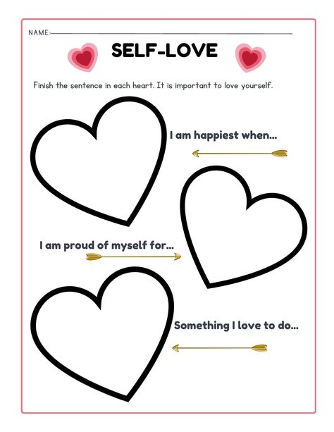 Self-love is important to teach, especially on Valentine's Day! Try this activity with your students or kiddo! Mirror Self Esteem Activity, Valentines Self Esteem Activities, Self Kindness Activities, Love Yourself Worksheet, Healing Activities Emotional, Social Emotional Valentines Activities, Heart Hand Craft, Self Love Icebreaker, Valentines Day Therapy Activities Kids