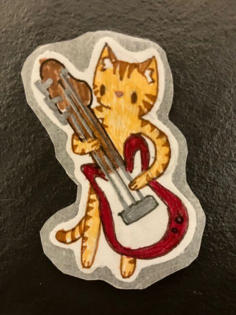 Hes so skrunklyfloofysqwishynnasjjsjsjxdj Guitar Presents Gift Ideas, Funky Sticker Ideas, Painted Sketchbook Cover Ideas, Stickers On Guitar, Silly Painting Ideas, Cute Sketchbook Covers, Sketchbook Ideas Cover, Sketchbook Front Cover Ideas, Sketchbook Sticker