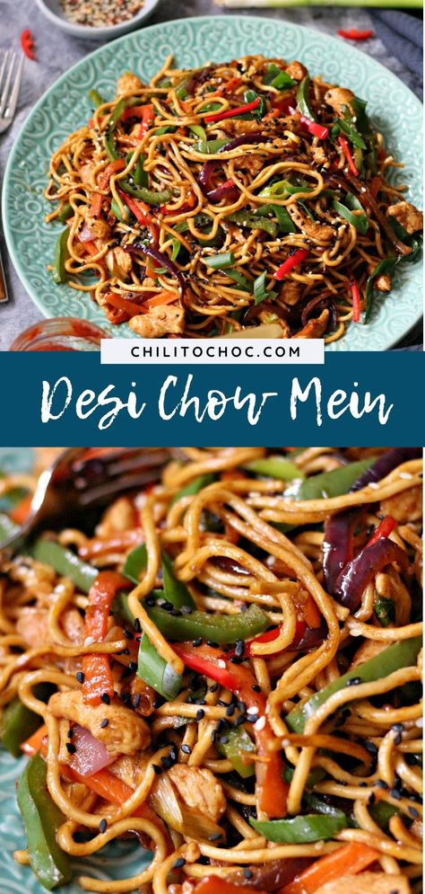 Hakka Recipes Indian, Indian Chow Mein, Indian Hakka Noodles Recipe, Desi Chinese Recipes, Chicken Hakka Noodles Recipes, Veg Hakka Noodles Recipes, Desi Noodles, Indochinese Recipes, Veg Chow Mein Recipe